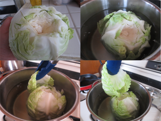 Prepping the Cabbage leaves!